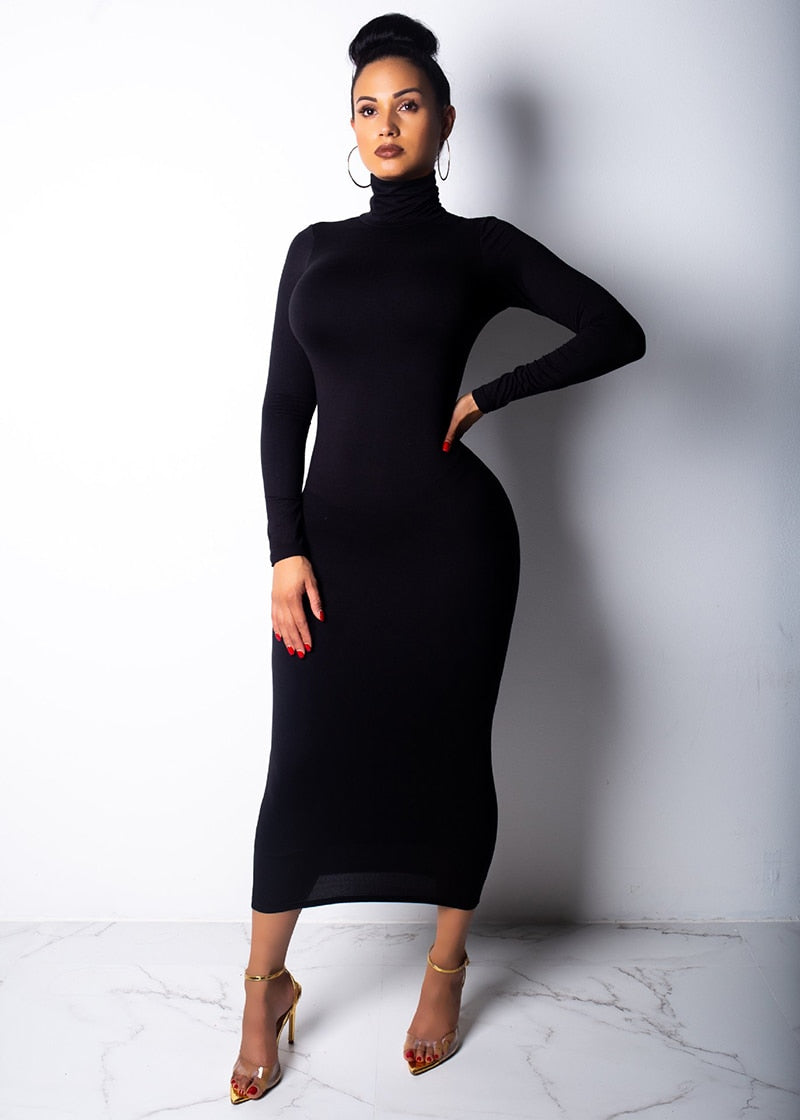 Women’s Maxi Slim Long Sleeve Turtleneck Dress