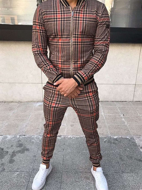 Men’s 2-Piece Plaid Streetwear Sweatsuit
