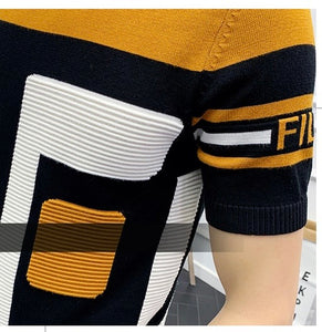 Men’s F Camiseta Slim Fit Short Sleeved Knitting T-Shirt