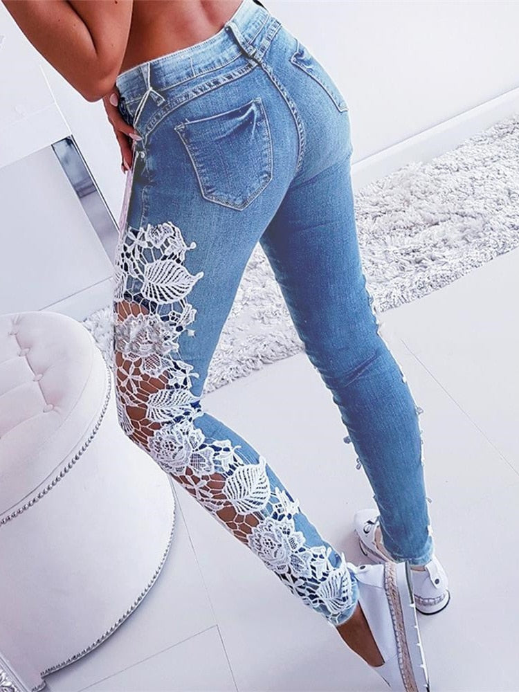 Women’s Denim Floral Lace Jeans