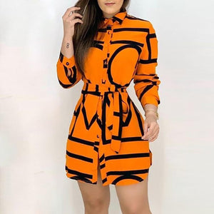 Women's Waist Laced Orange Blouse Dress
