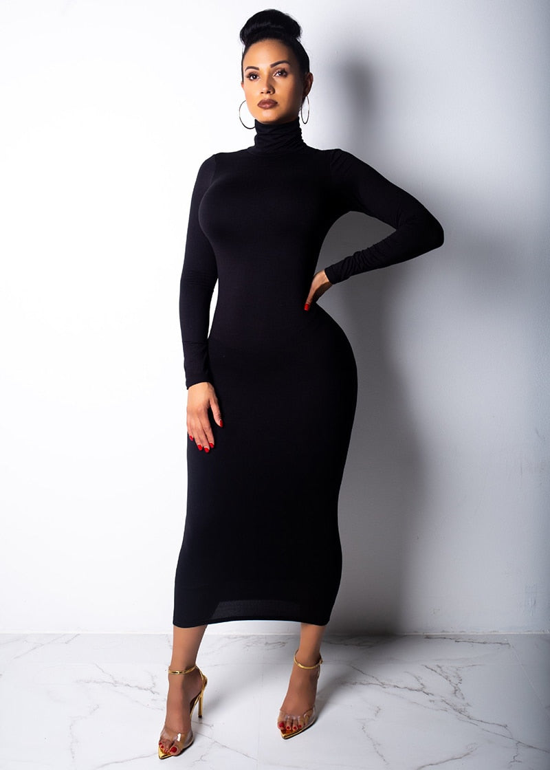 Women's Maxi Slim Long Sleeve Turtleneck Dress Fii Wear Women's Maxi Slim Long Sleeve Turtleneck Dress Fii Wear