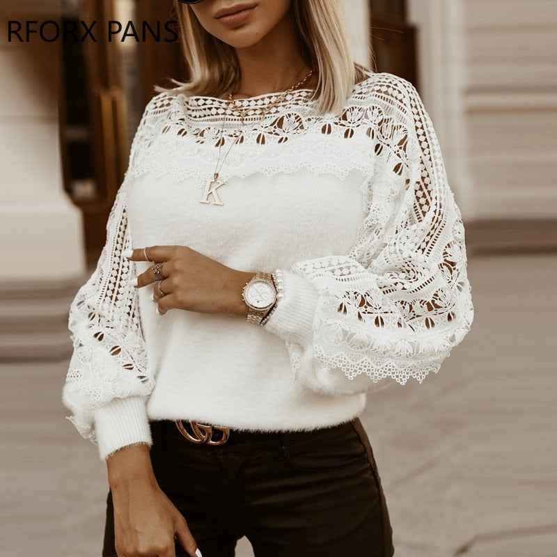 Women’s Lantern Lace Long Sleeve Sweater