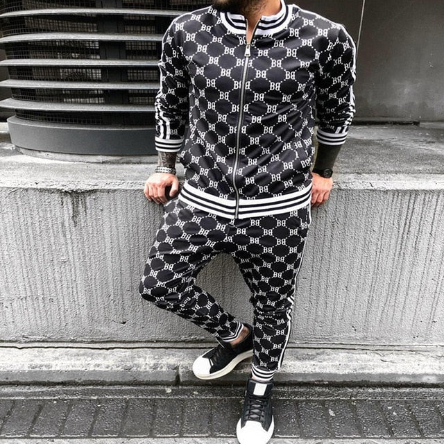 Men’s Designer Plaid Stripe Jogging Suit
