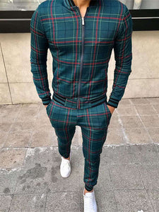 Men’s 2-Piece Plaid Streetwear Sweatsuit