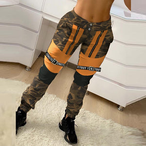 Women’s Buckled Stripped Elastic Cargo Pants