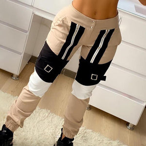 Women’s Buckled Stripped Elastic Cargo Pants