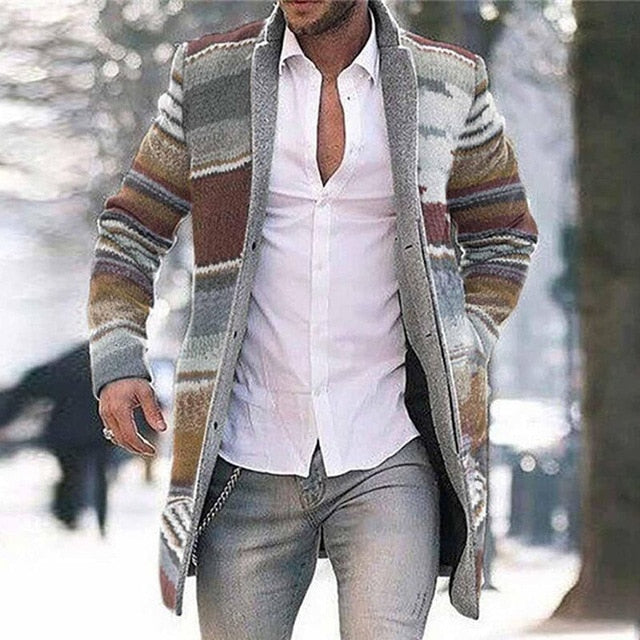 Men’s Casual Long Sleeve Popped Collar Overcoat