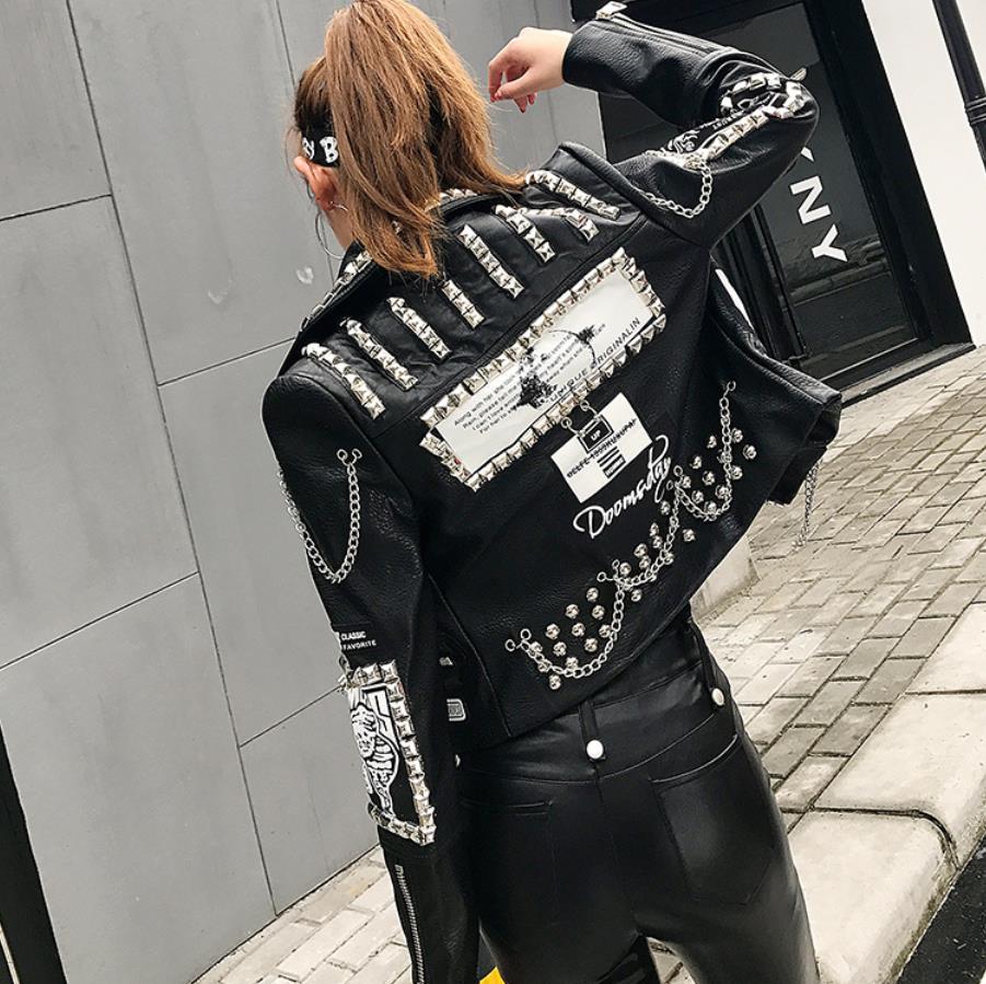 Women’s Cropped Punk Rock Studded leather Jacket