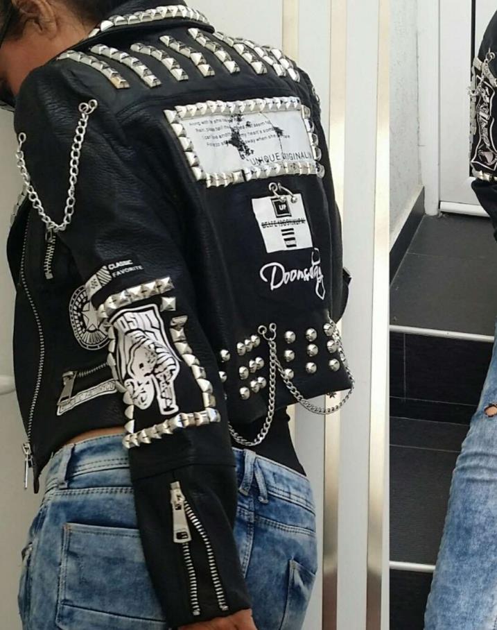 Women’s Cropped Punk Rock Studded leather Jacket